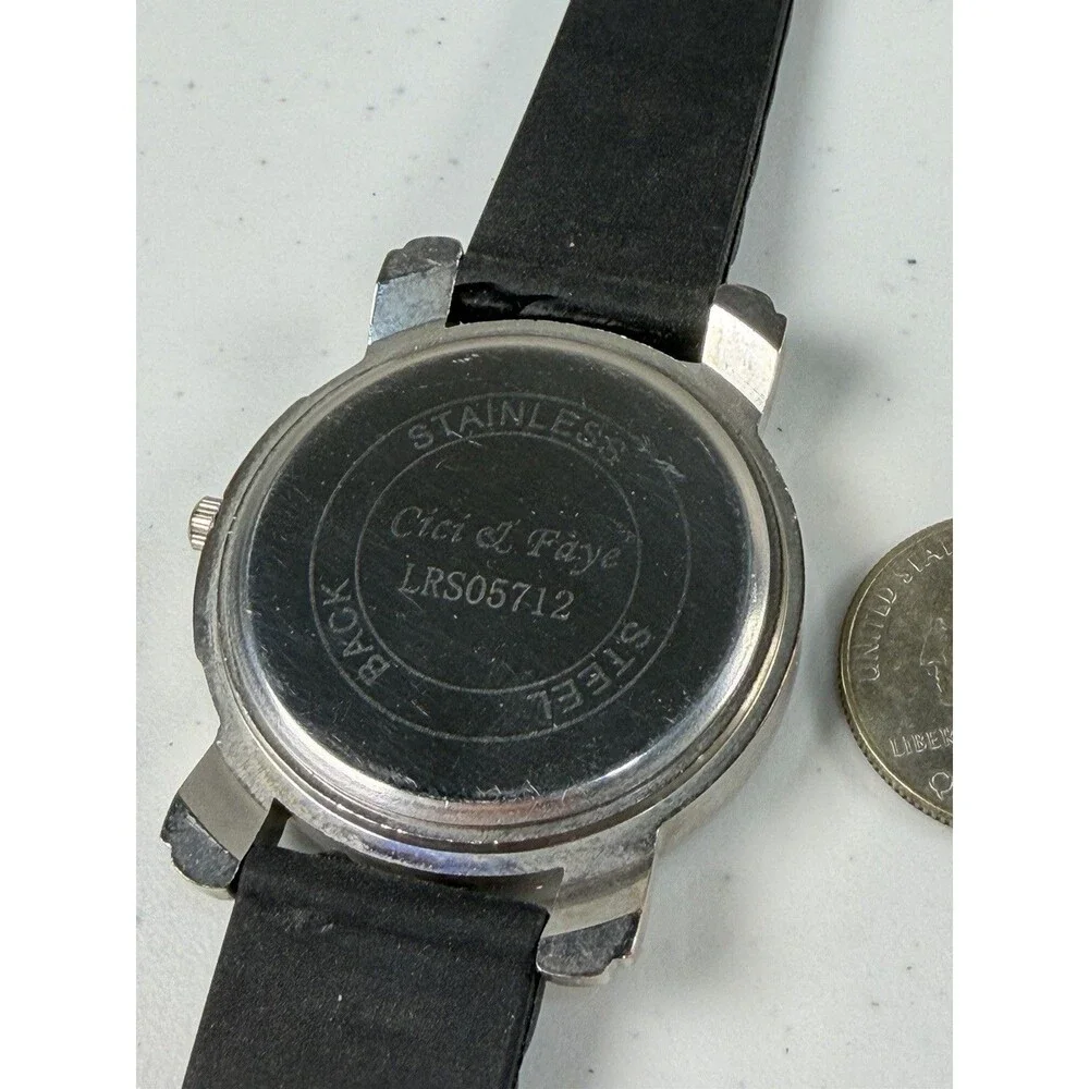 Cici & Faye Black Silicone Strap Crystal Bezel Watch 42mm